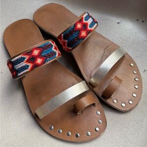 Embroidered Sandals with Gold and Multicolor Accents